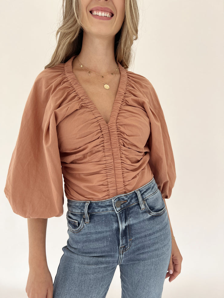 All Ruched Up Blouse - Clay