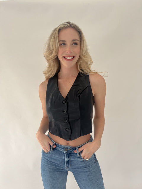 Gianna Vegan Leather Vest - Black