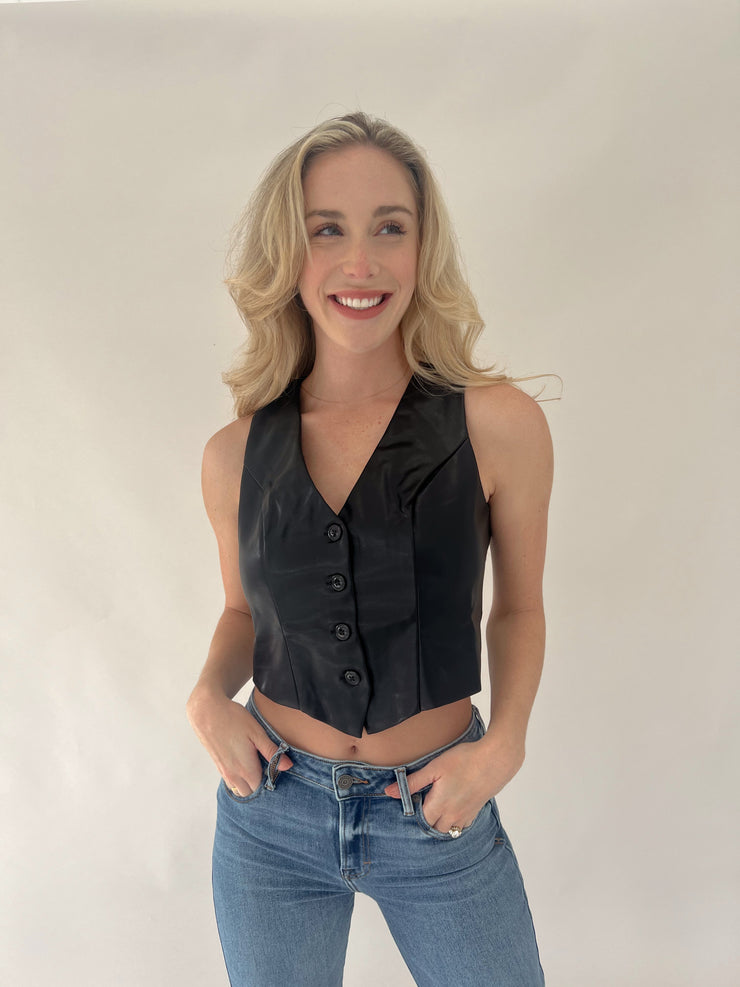 Gianna Vegan Leather Vest - Black