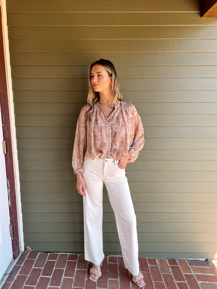 Just Because Button Down Shirred Top - LT. MAUVE