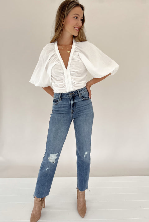 All Ruched Up Blouse - White