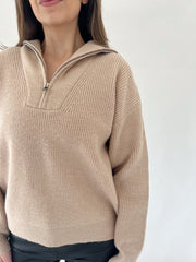 Pheba Zip Up Sweater Tan