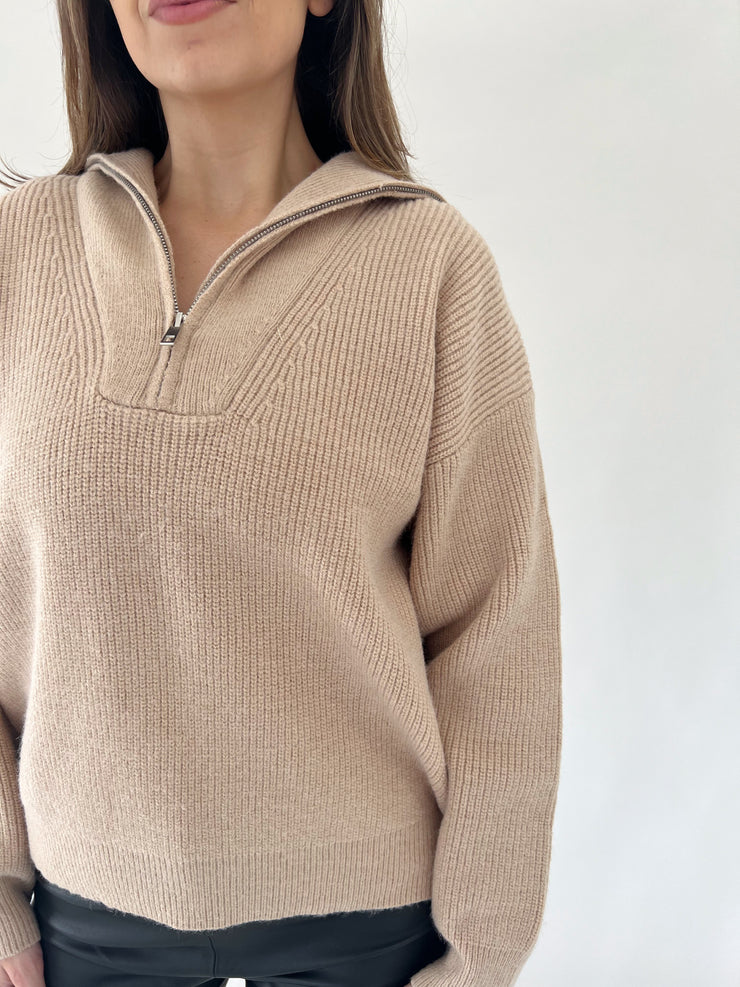 Pheba Zip Up Sweater Tan