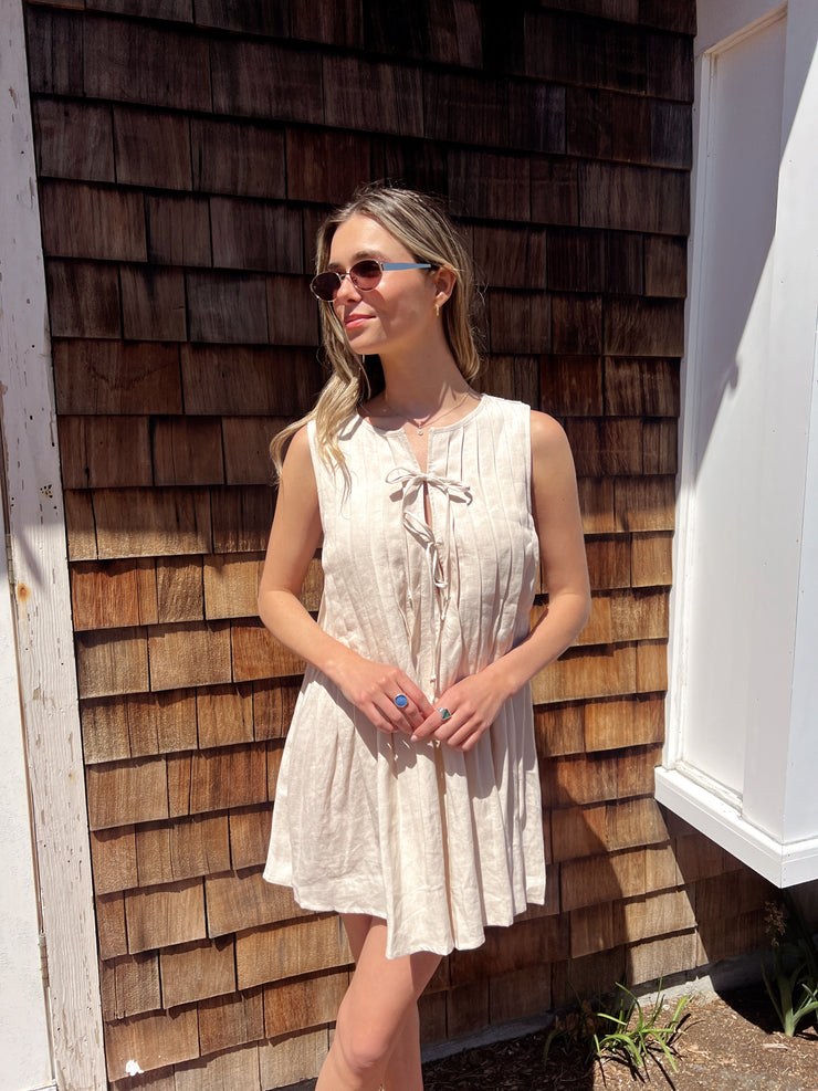 Linen Getaway Mini Dress - Beige