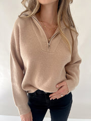Pheba Zip Up Sweater Tan