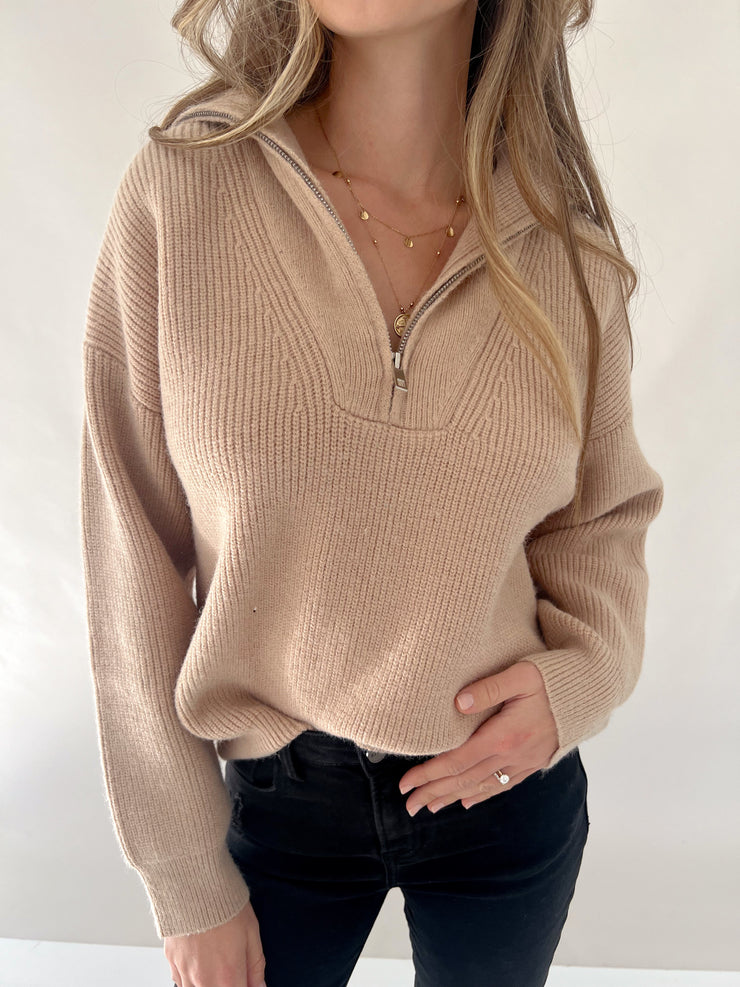 Pheba Zip Up Sweater Tan