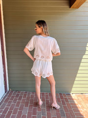 Floral Linens Short - Off White