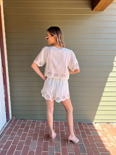 Floral Linens Top - Off White