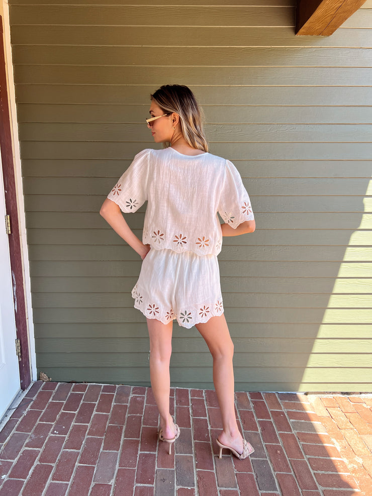Floral Linens Top - Off White