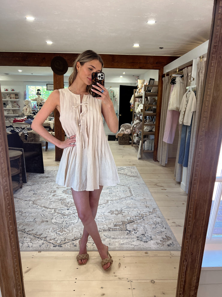 Linen Getaway Mini Dress - Beige