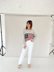 Flag Me Down Crochet Knit Sweater - GREY