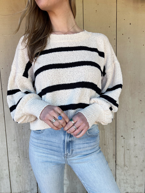 Rowan Striped Sweater Top - Natural/ Black