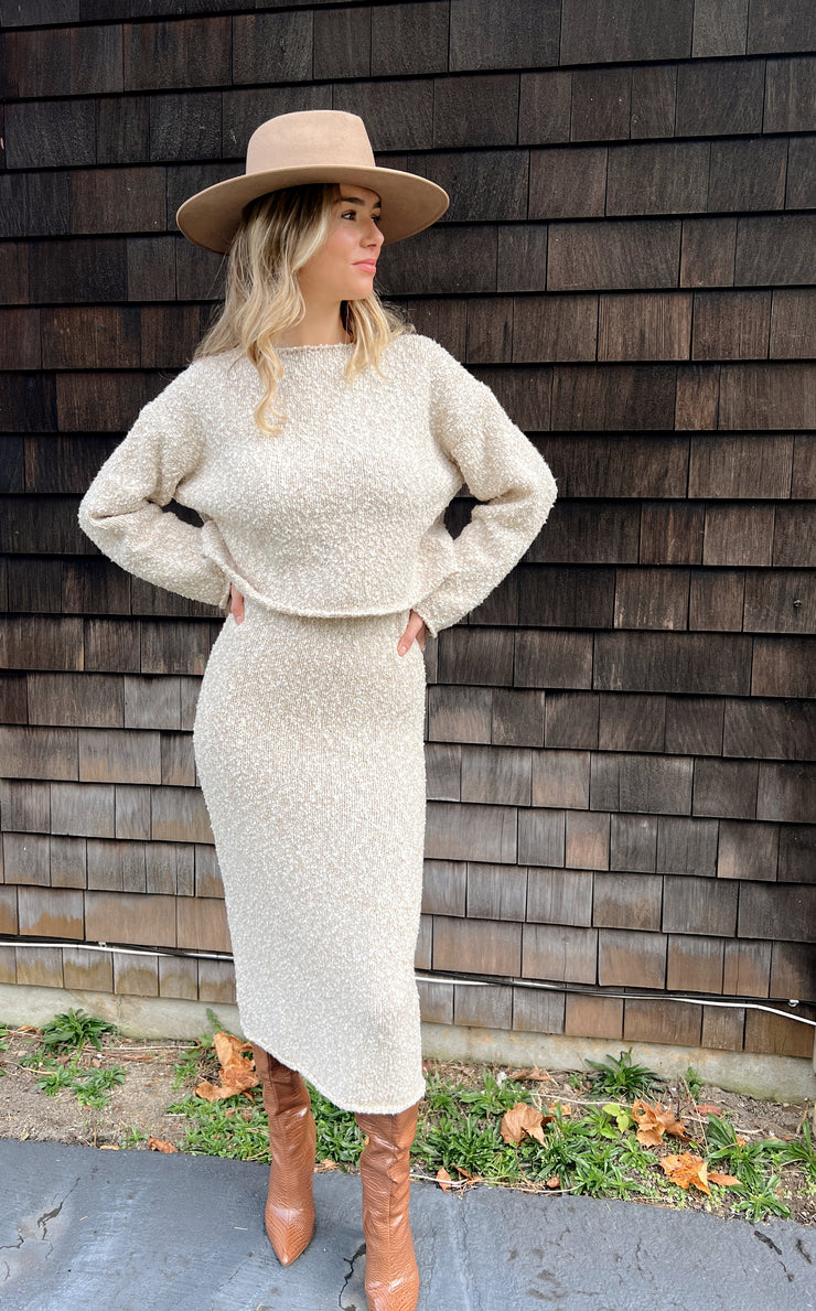 Falling For You Knit Skirt - Cream/Tan