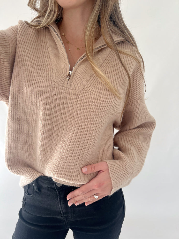 Pheba Zip Up Sweater Tan