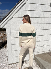 Southie Quarter Zip Sweater - Natural/ Hunter Green