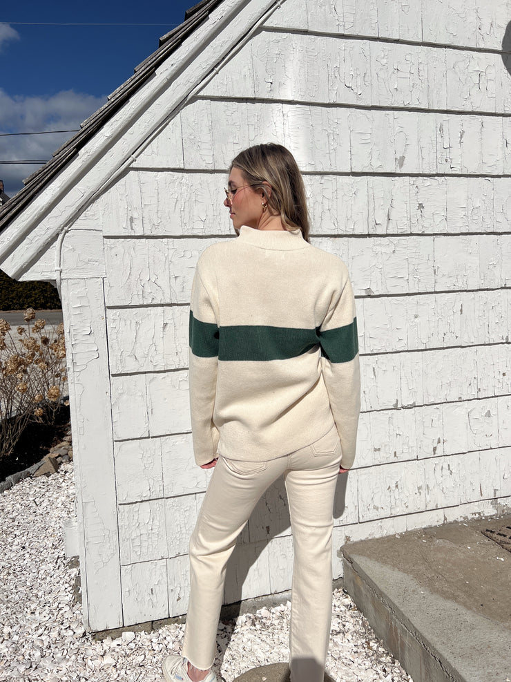 Southie Quarter Zip Sweater - Natural/ Hunter Green