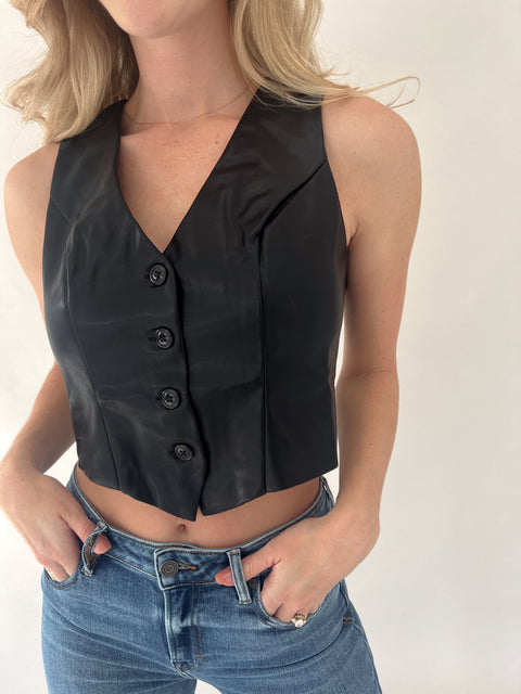 Gianna Vegan Leather Vest - Black