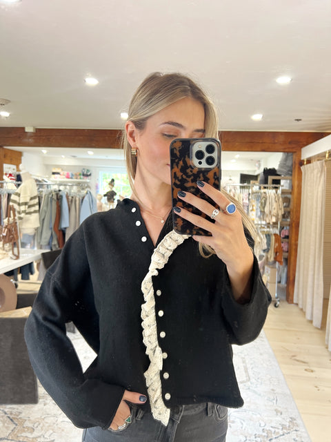 Lovelace Trim Cardi - Black