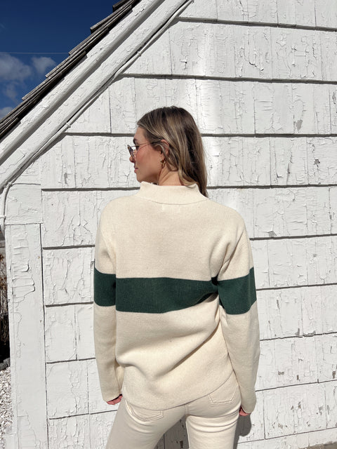 Southie Quarter Zip Sweater - Natural/ Hunter Green