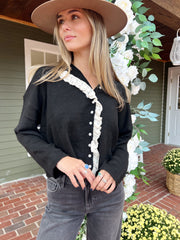 Lovelace Trim Cardi - Black