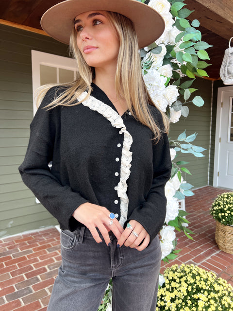 Lovelace Trim Cardi - Black