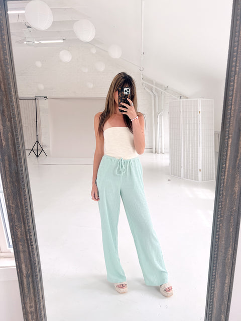 Take A Break Wide Leg Drawstring Pants - MINT