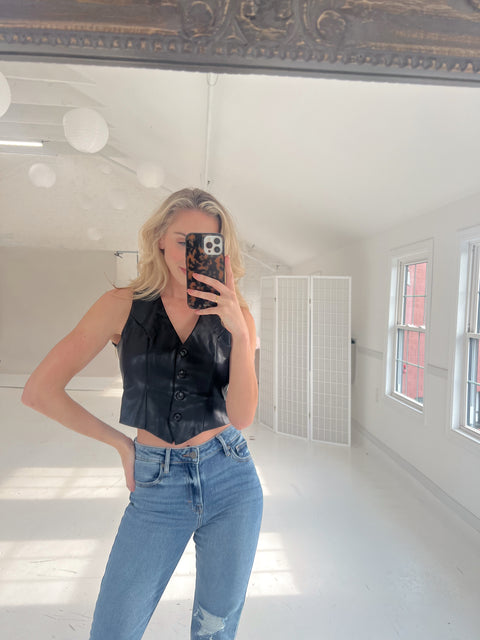 Gianna Vegan Leather Vest - Black