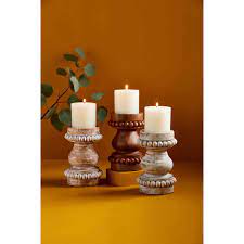 Short Beaded Candlestick - Brown, Tan, Gray