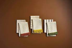 Cotton Fringe Towel Set - Green, Mustard, Orange