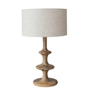 Mango Wood Table Lamp w/ Cotton & Linen Shade & Inline Switch, 6' Cord, Natural