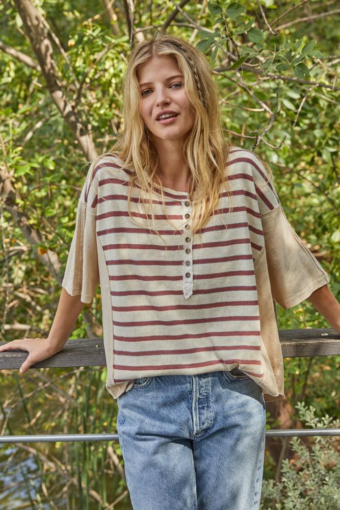 Bobbi Henley Top - Natural/Camel