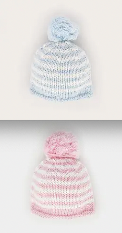 Newborn Baby Pom Pom Beanie Hat - Blue/Pink