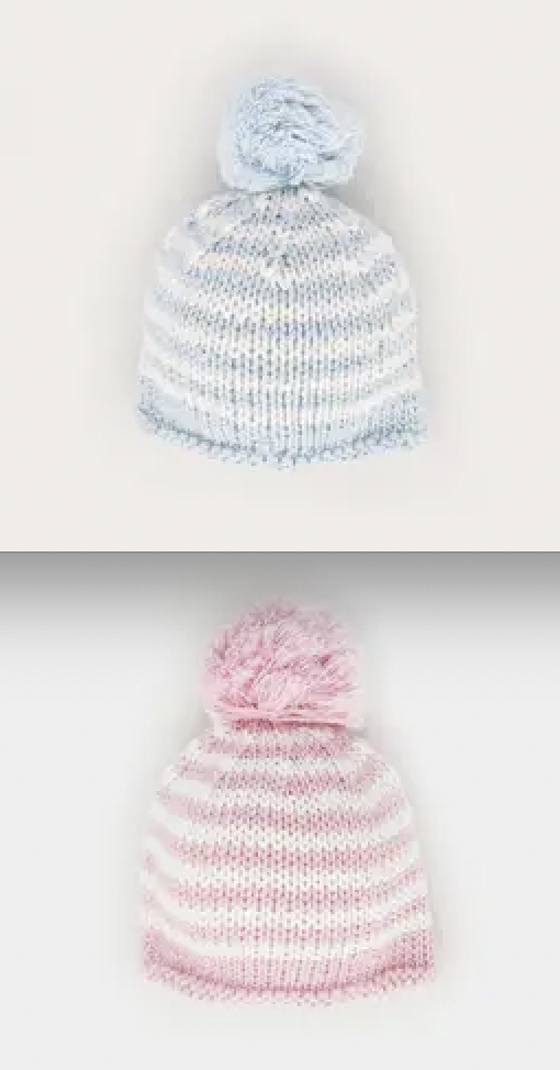 Newborn Baby Pom Pom Beanie Hat - Blue/Pink