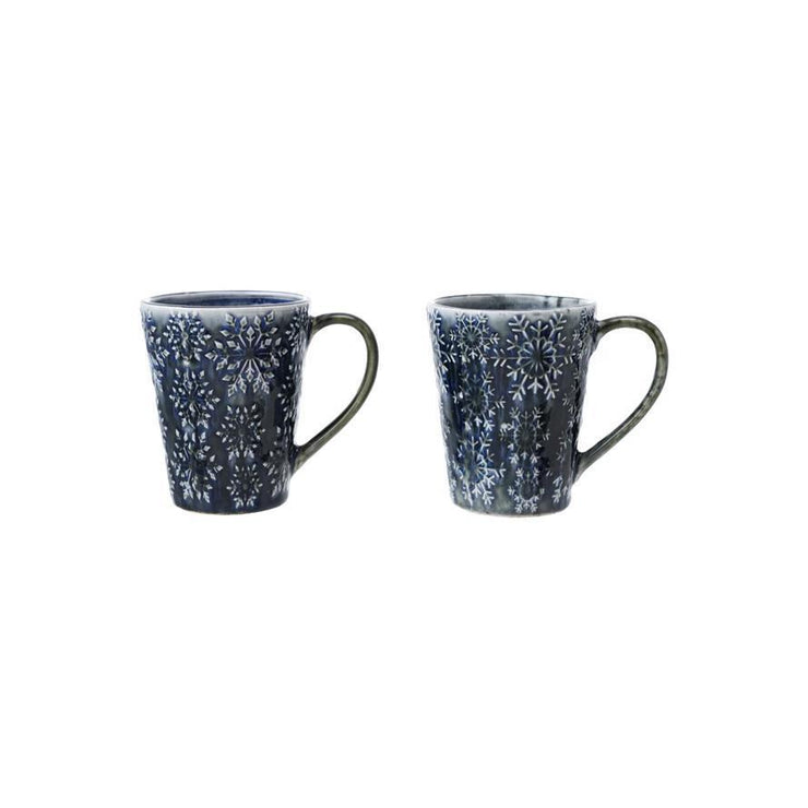 Navy Snowflake Debossed Stoneware Mug