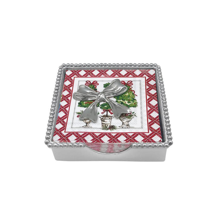 Mariposa Christmas Topiary Bow Beaded Napkin Box