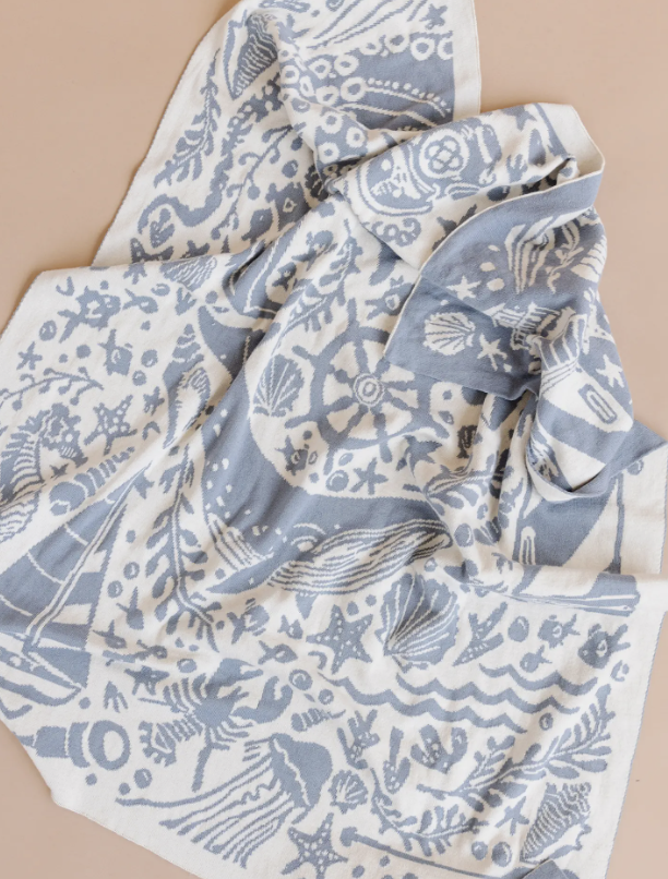 Nautical Blanket Organic Cotton Baby Gift Spring Summer Crab