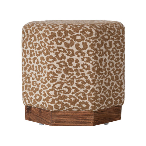 Cotton Upholstered Hexagonal Stool/Ottoman with Pine Wood Base