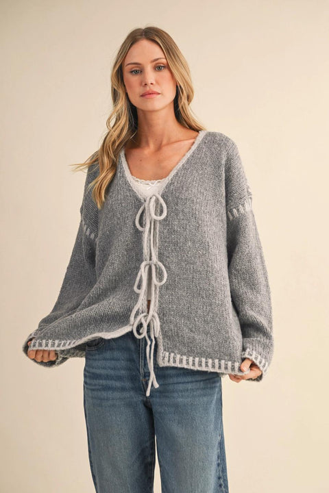 On The Contrast Sweater- Grey