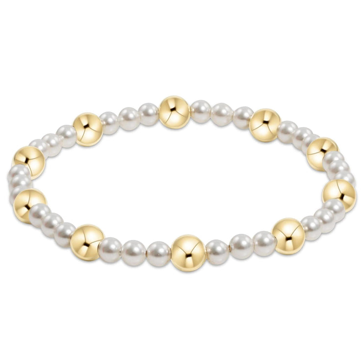 E. Newton Pearl Sincerity Pattern 4mm Bead Bracelet - 6mm Gold