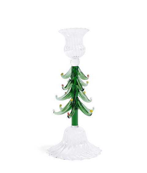 Sm. Holiday Tree Taper Holder - Clear + Green - 8.25 in