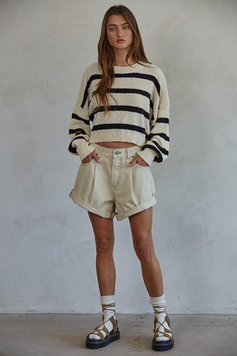 Rowan Striped Sweater Top - Natural/ Black