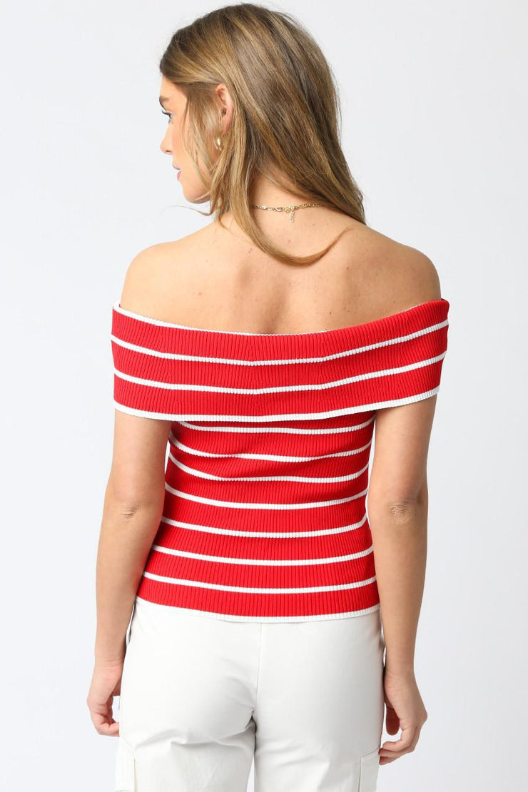 Marina Stripe Knit Top - Red/White