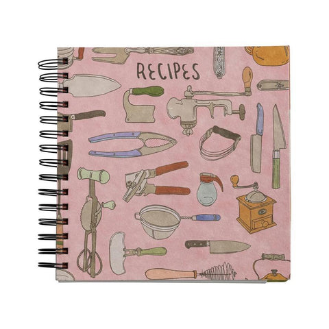 Spiral Bound Paper Recipes Journal w/ Kitchen Utensils/Tools Patter