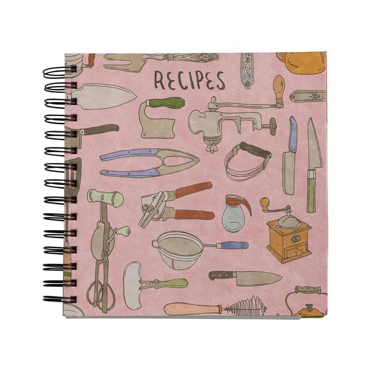 Spiral Bound Paper Recipes Journal w/ Kitchen Utensils/Tools Patter