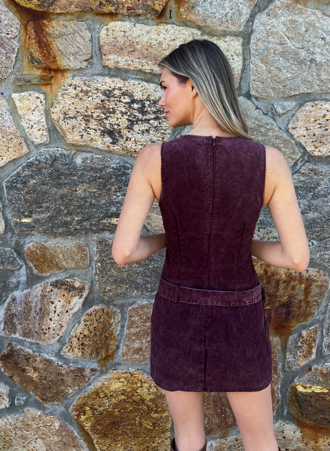 On The Spot Mini Belt Dress - Dark Maroon