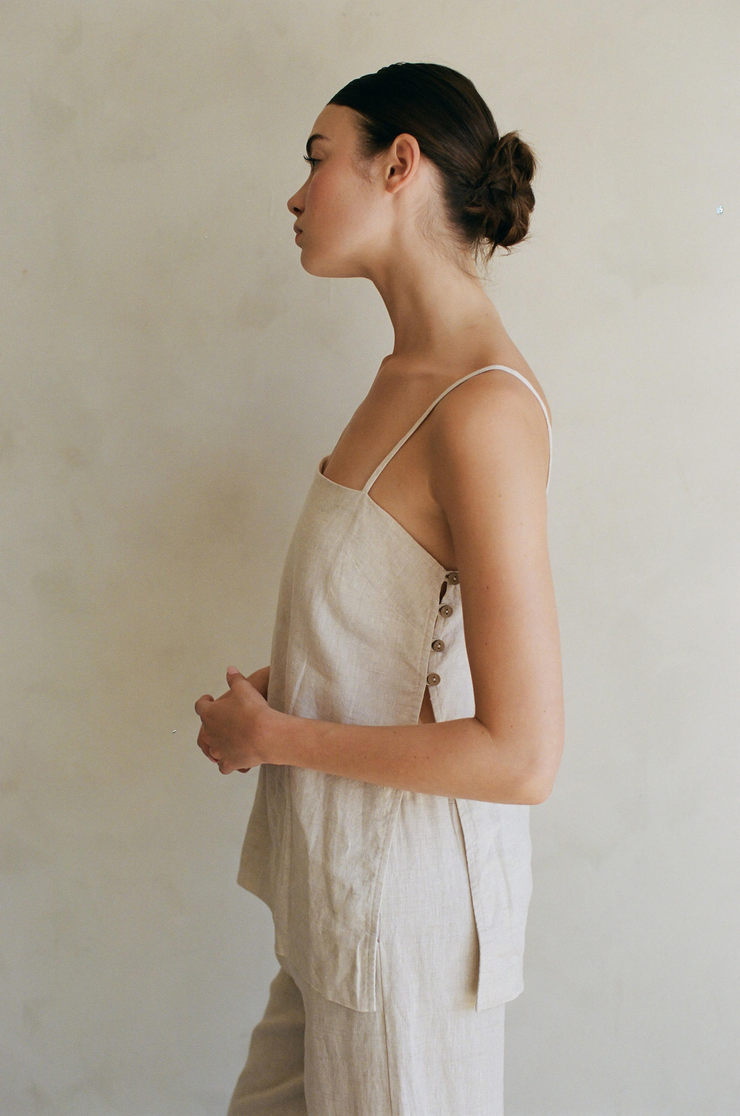 Linen Dreams Side Button Tank - Linen