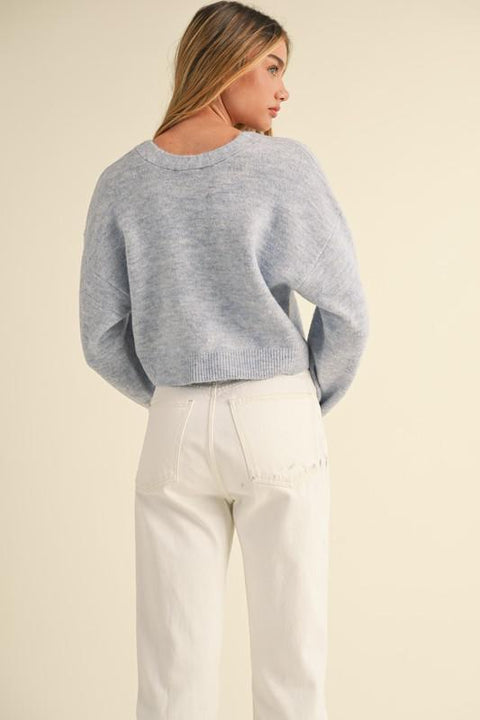 Back Bow Knit Sweater Top Grey