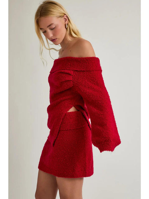 Merry Vibe Sweater Mini Skirt - Red