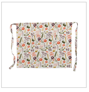 Cotton & Linen Printed Half Apron w/ Vegetable Pattern & Pocket