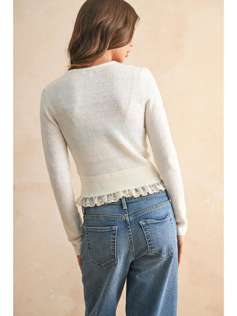 Sweet Lace Knitted Cardi - Cream